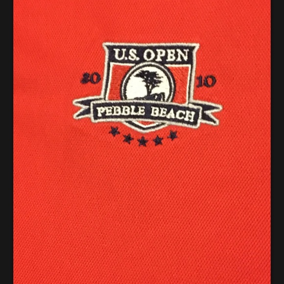 Nike Dri-Fit Golf Pebble Beach US Open 2010 Red Black Polo Shirt Short Sleeve L - Picture 2 of 12